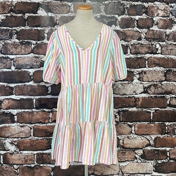 a.n.a. Dress NWT Fiona Stripes Blue Pink V Neck XX Large XXL - Picture 6 of 16